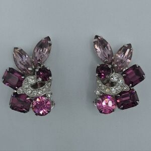 Eisenberg Ice Purple, Pink and Silver Crystal Clip Earrings